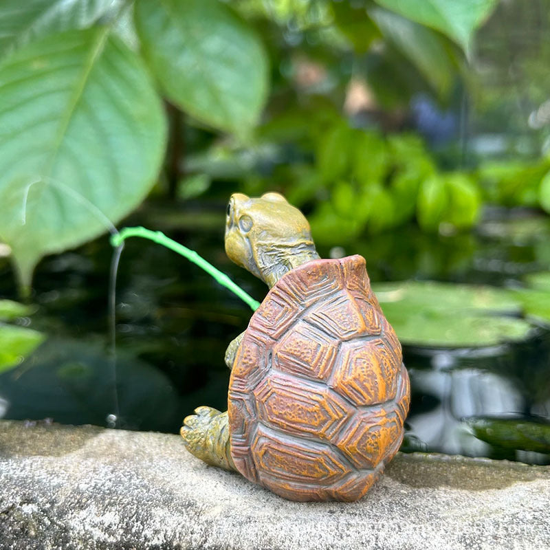 Fishing Turtle Garden Ornament — Whimsical Resin Outdoor Decor Statue