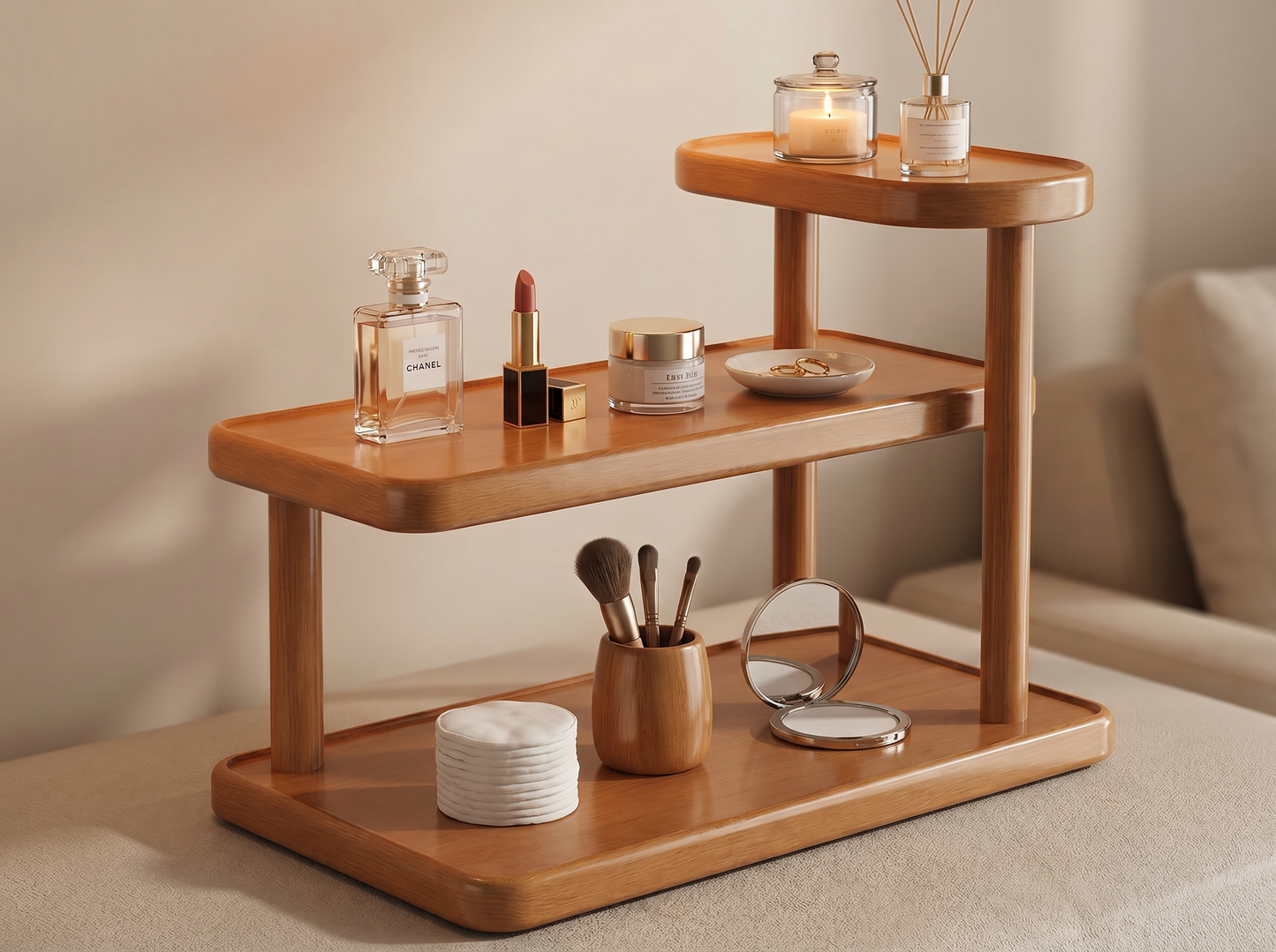 Wooden Desktop Organizer Rack tier detail