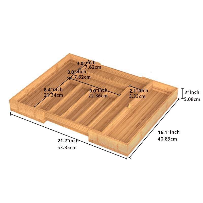 Adjustable Bamboo Kitchen Cutlery Drawer Organizer Tray