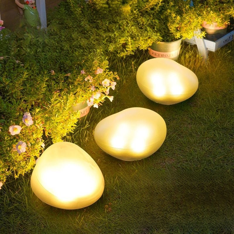 Solar Powered Garden Pebble Stone Light Set of 2 | Outdoor Pathway Decor