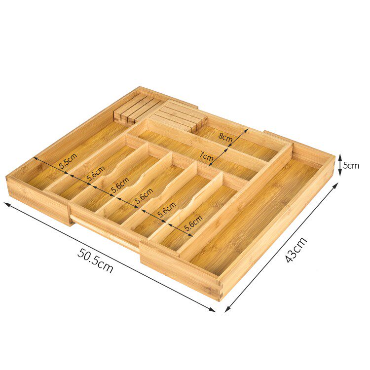 Adjustable Bamboo Kitchen Cutlery Drawer Organizer Tray