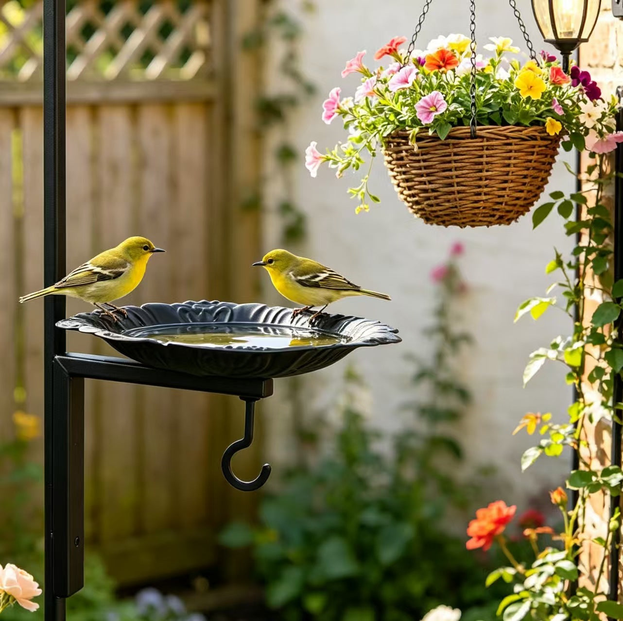Outdoor Metal Bird Feeder — Decorative Hanging Garden Feeding Stand