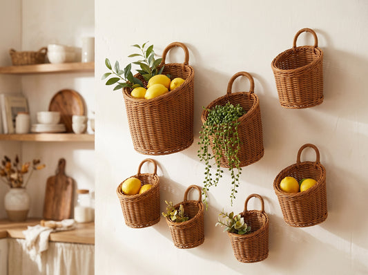 Woven Rattan Wall Basket — Hanging Storage for Kitchen, Bath & Entryway
