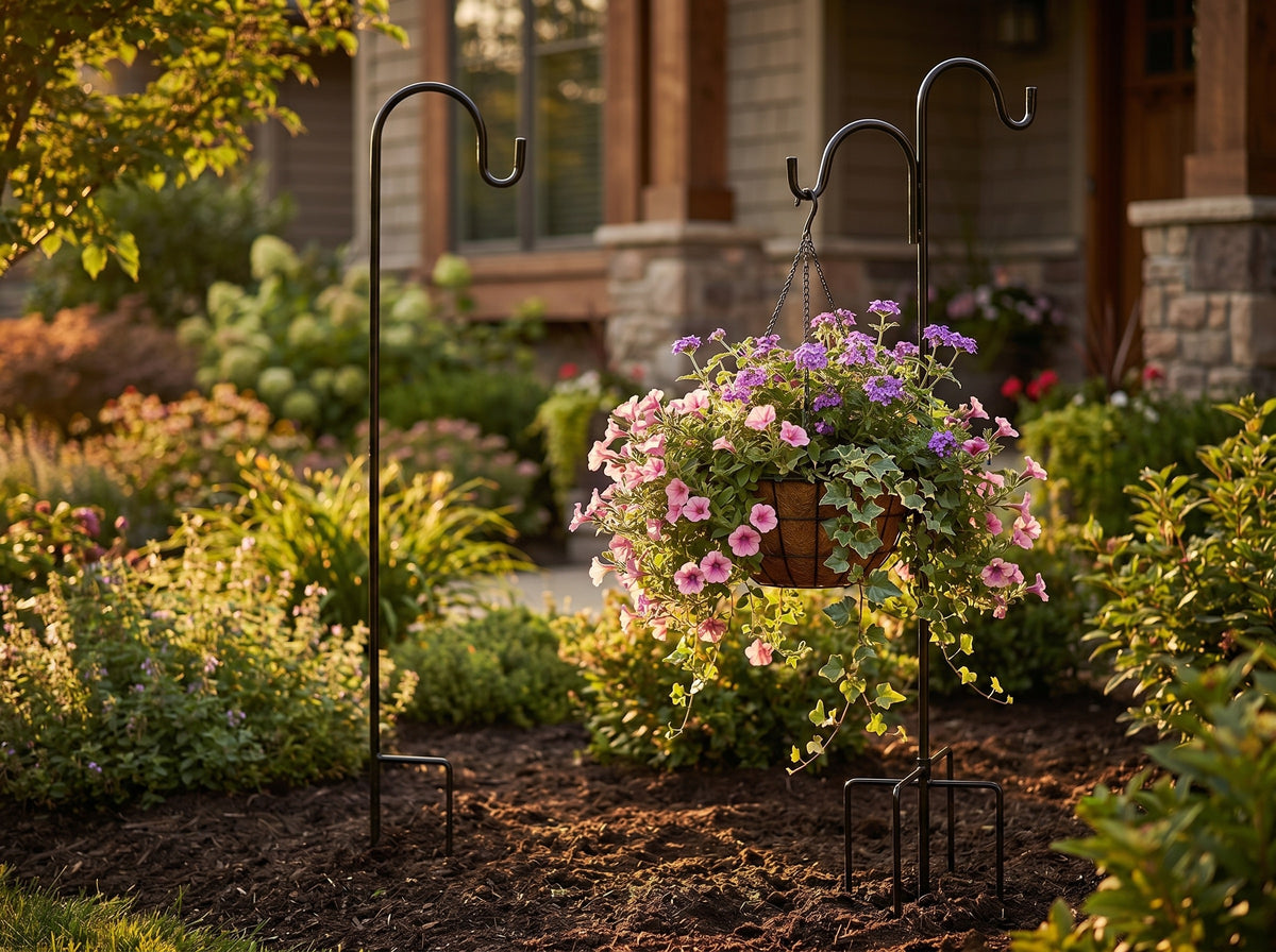 Wrought Iron Shepherd Hook — Outdoor Garden Pole for Hanging Plants, Lanterns & Feeders