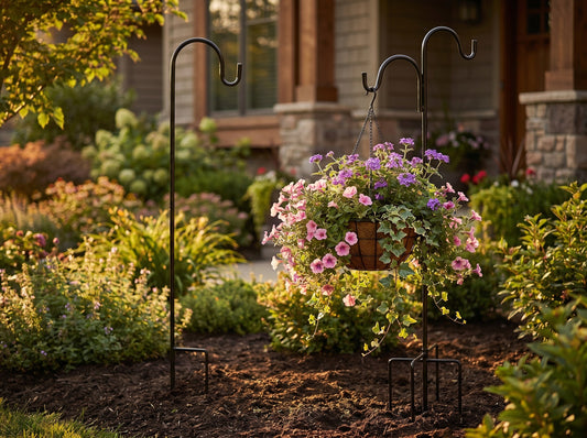 Wrought Iron Shepherd Hook — Outdoor Garden Pole for Hanging Plants, Lanterns & Feeders