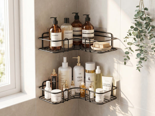 No-Drill Bathroom Corner Shelf — Adhesive Shower Caddy & Storage Rack