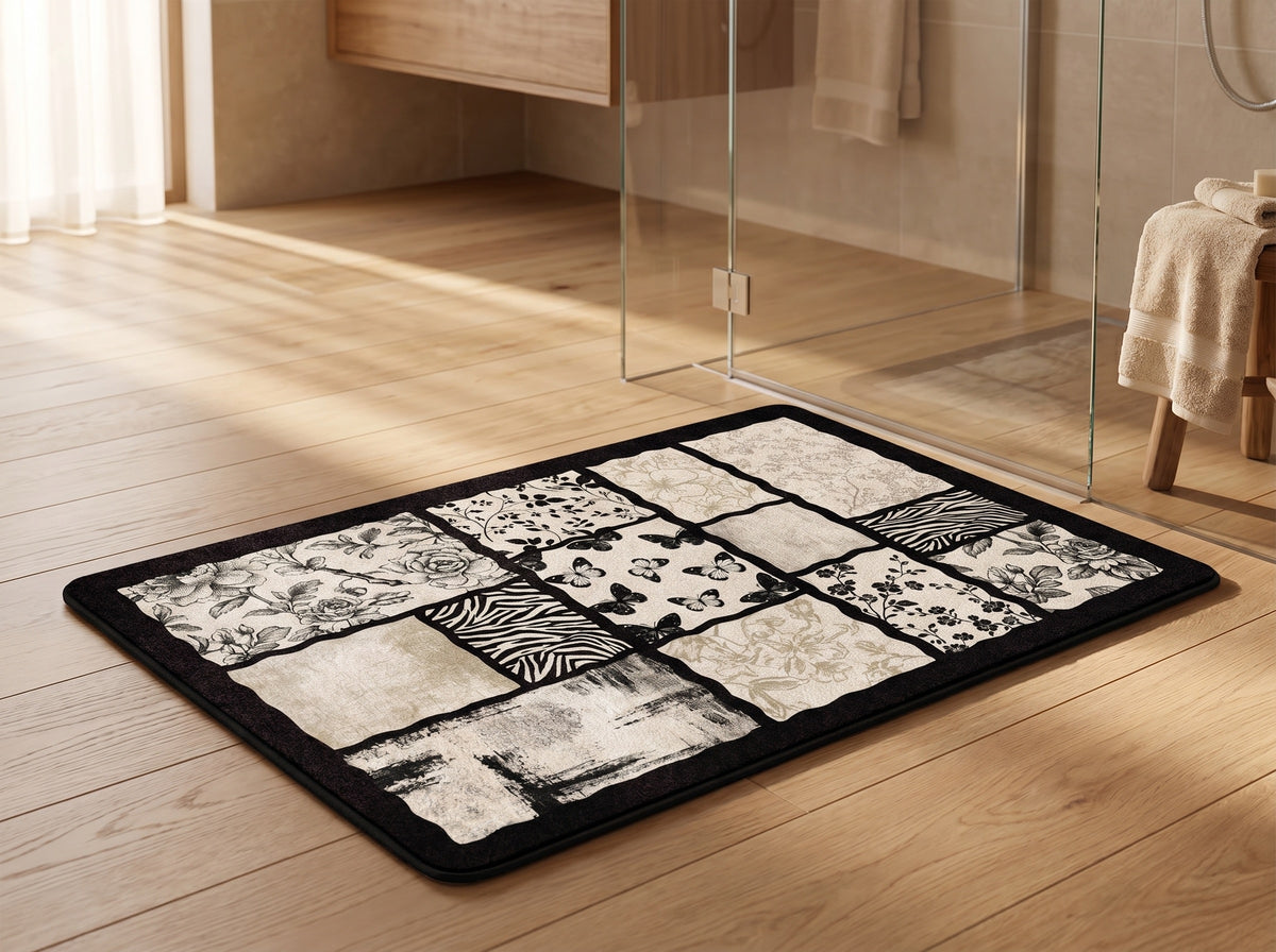 Diatomite Bath Mat — Fast-Drying Non-Slip Stone Mat with Retro Floral Design