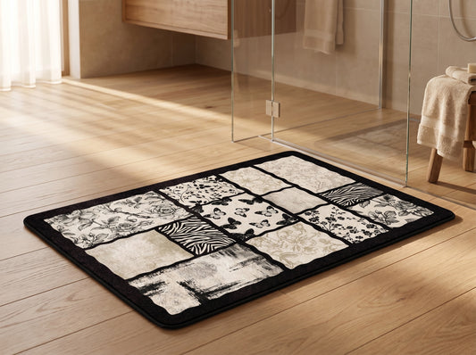 Diatomite Bath Mat — Fast-Drying Non-Slip Stone Mat with Retro Floral Design