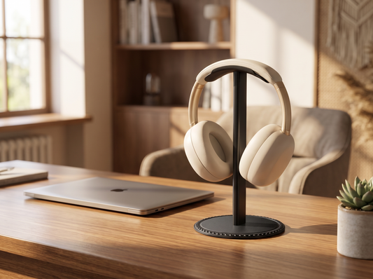 Aluminum Headphone Stand on a home-office desk