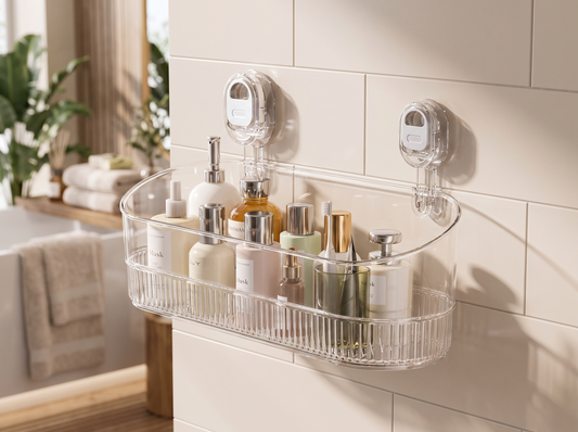Suction Cup Wall-Mounted Storage Rack in a bathroom