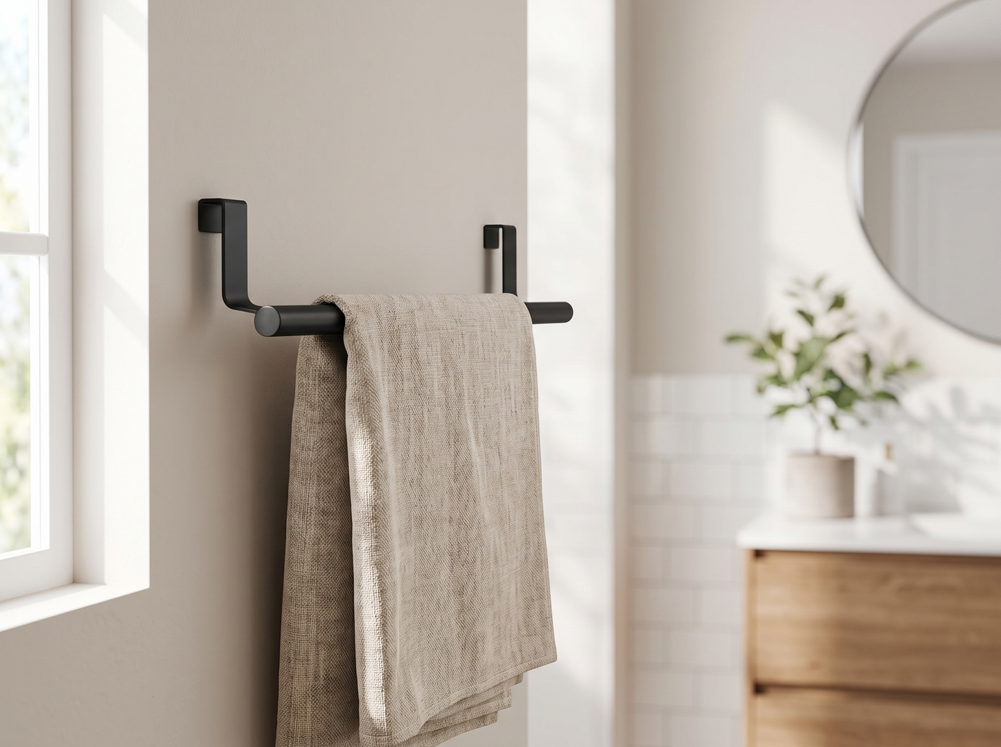 Stainless Steel Retractable Towel Rack in a bathroom