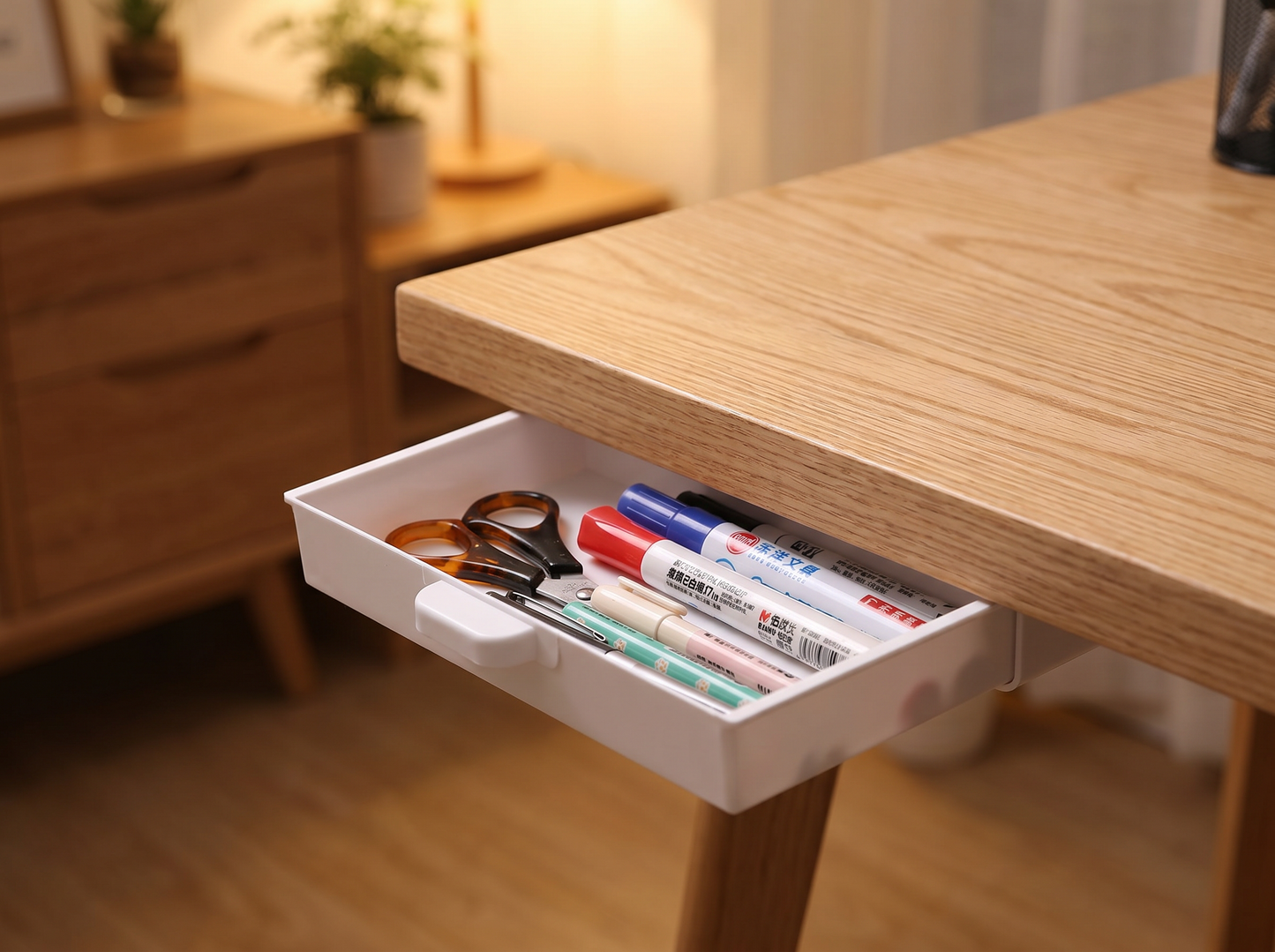 Under-Table Drawer Storage Organizer mounted beneath a desk