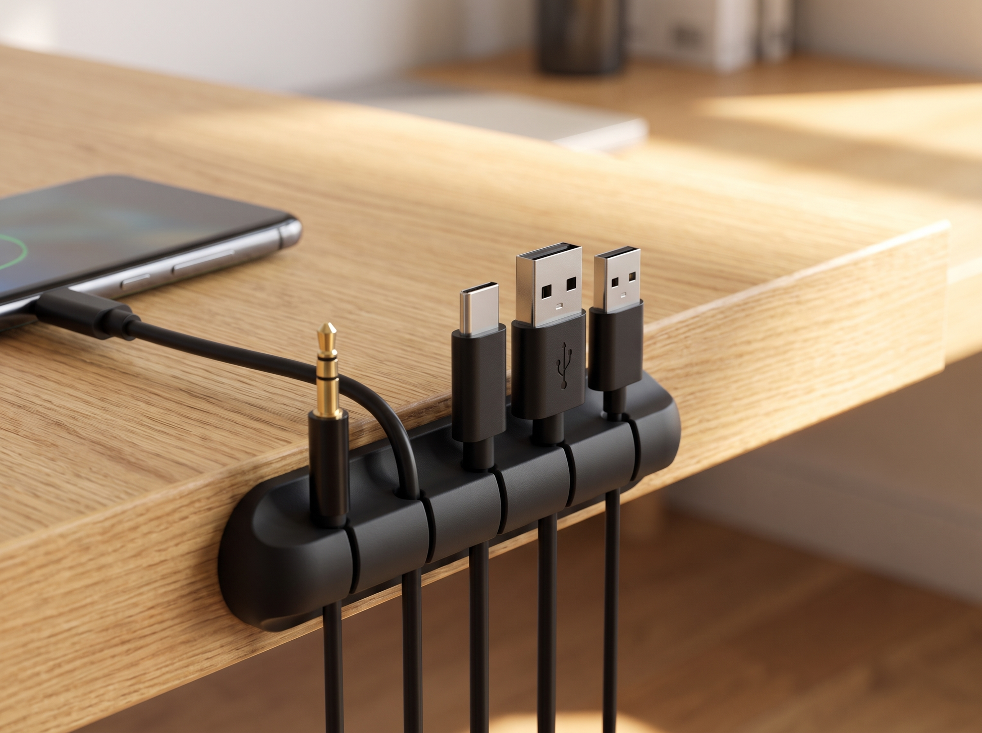 Desktop Cable Organizer top-down with cables