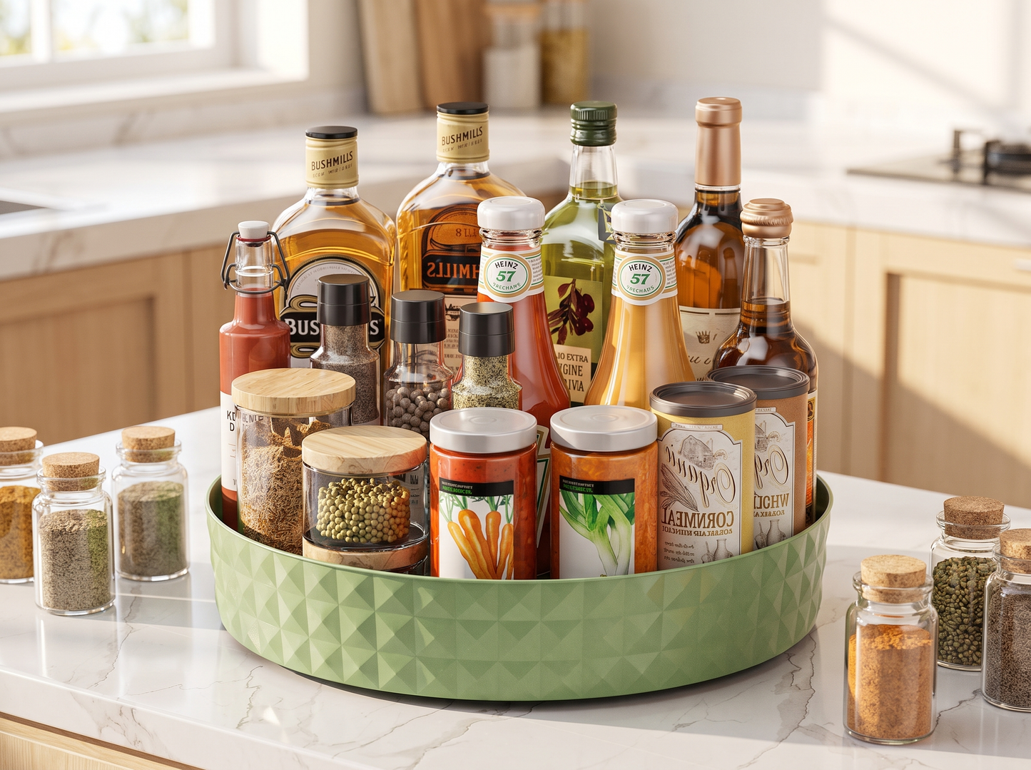 360 Rotating Seasoning Rack close-up with spice jars