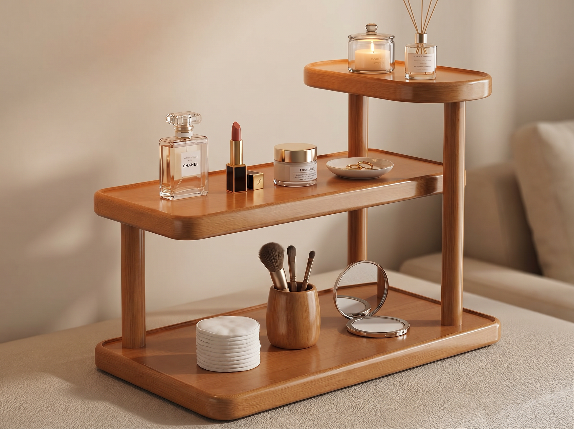 Wooden Desktop Organizer Rack tier detail