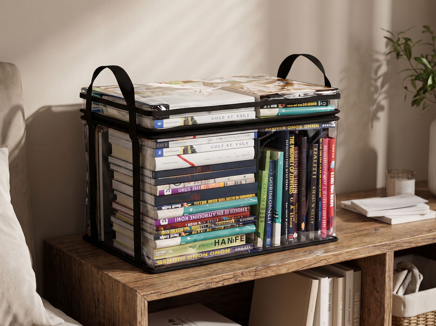 Transparent Foldable Storage Box front view with contents