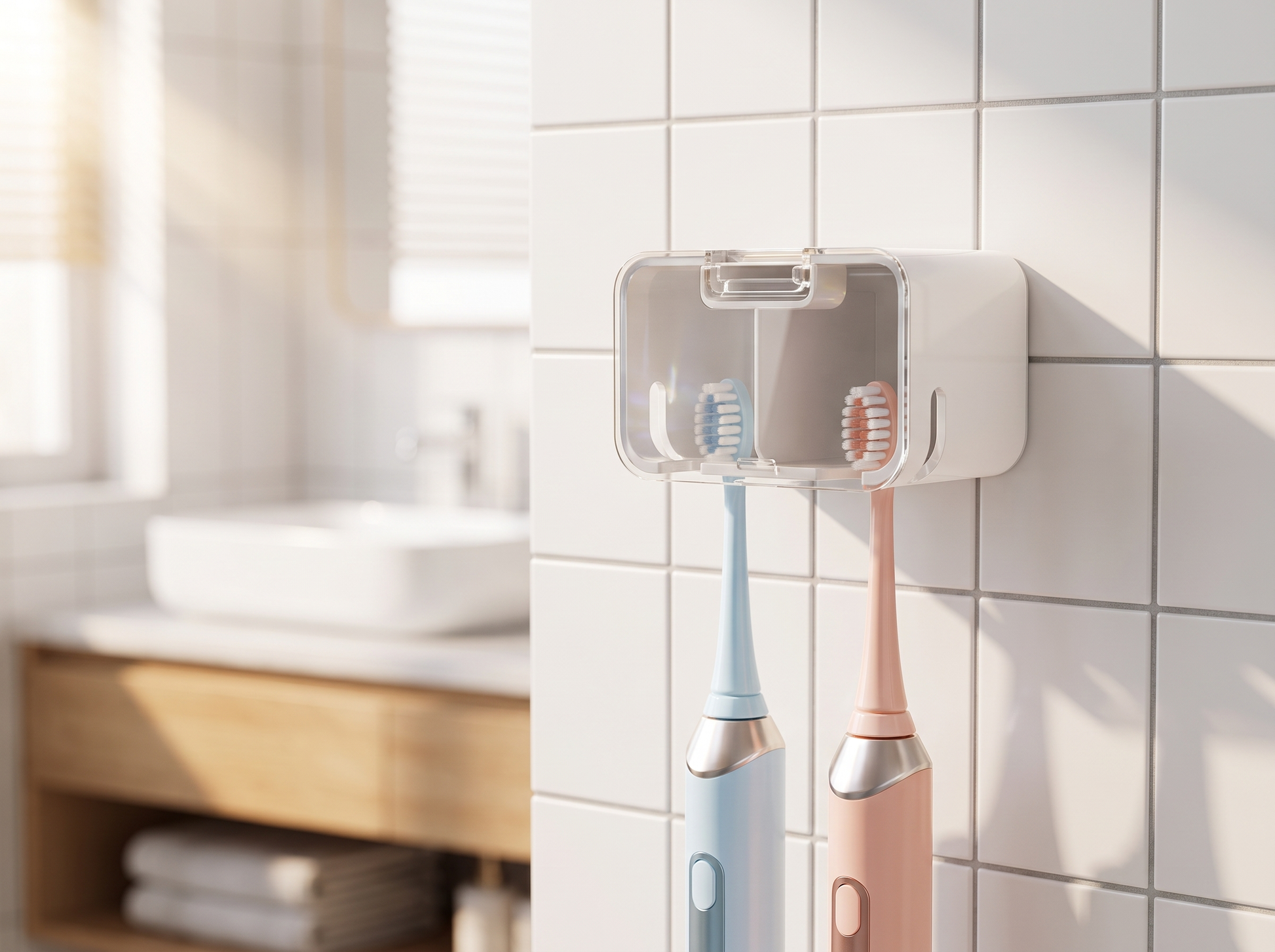 Wall-Mounted Toothbrush Holder front view with cover