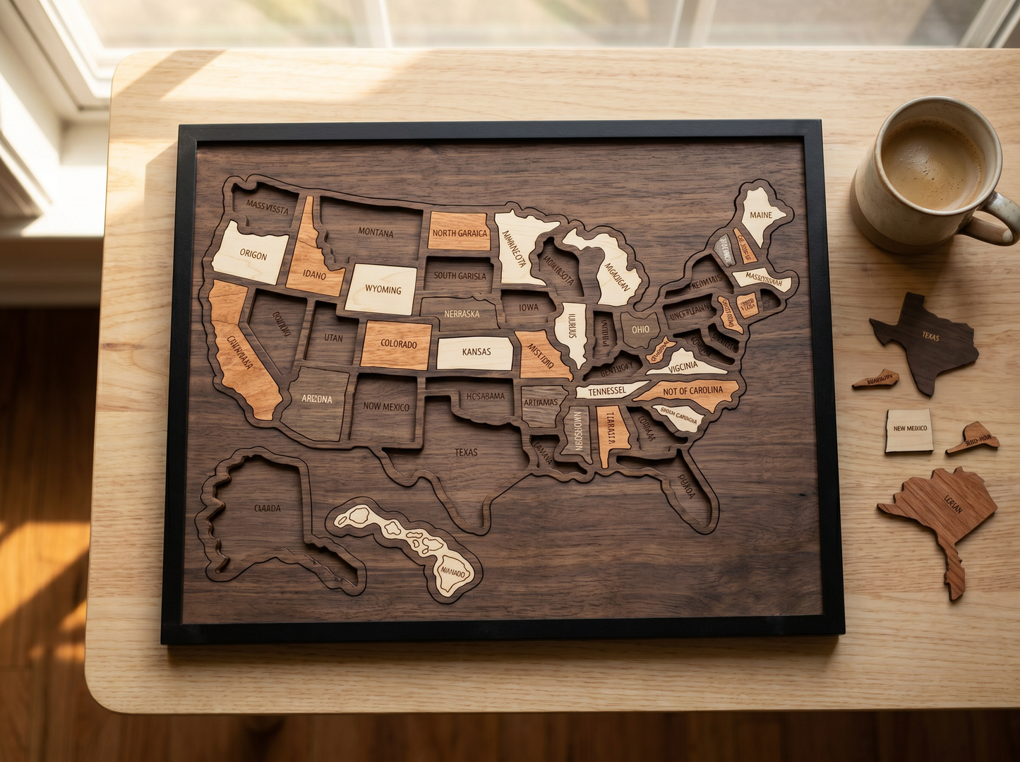 Wooden USA Map Puzzle assembled overhead view