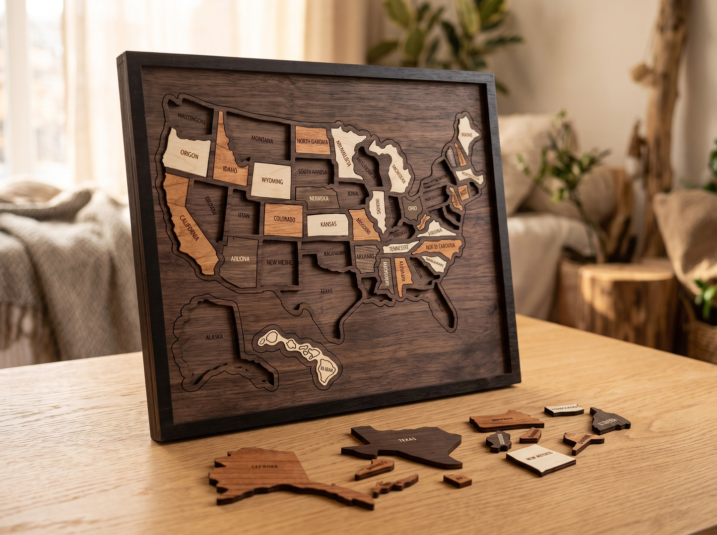 Wooden USA Map Puzzle piece detail
