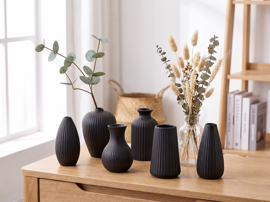 Nordic Ceramic Line Vase on a console