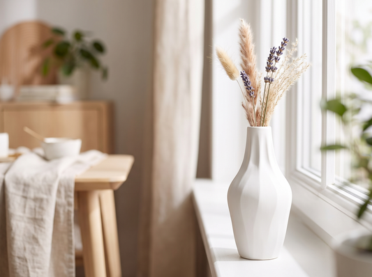Nordic White Plastic Vase on a windowsill