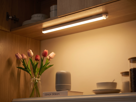 LED Motion Sensor Light glowing under a cabinet