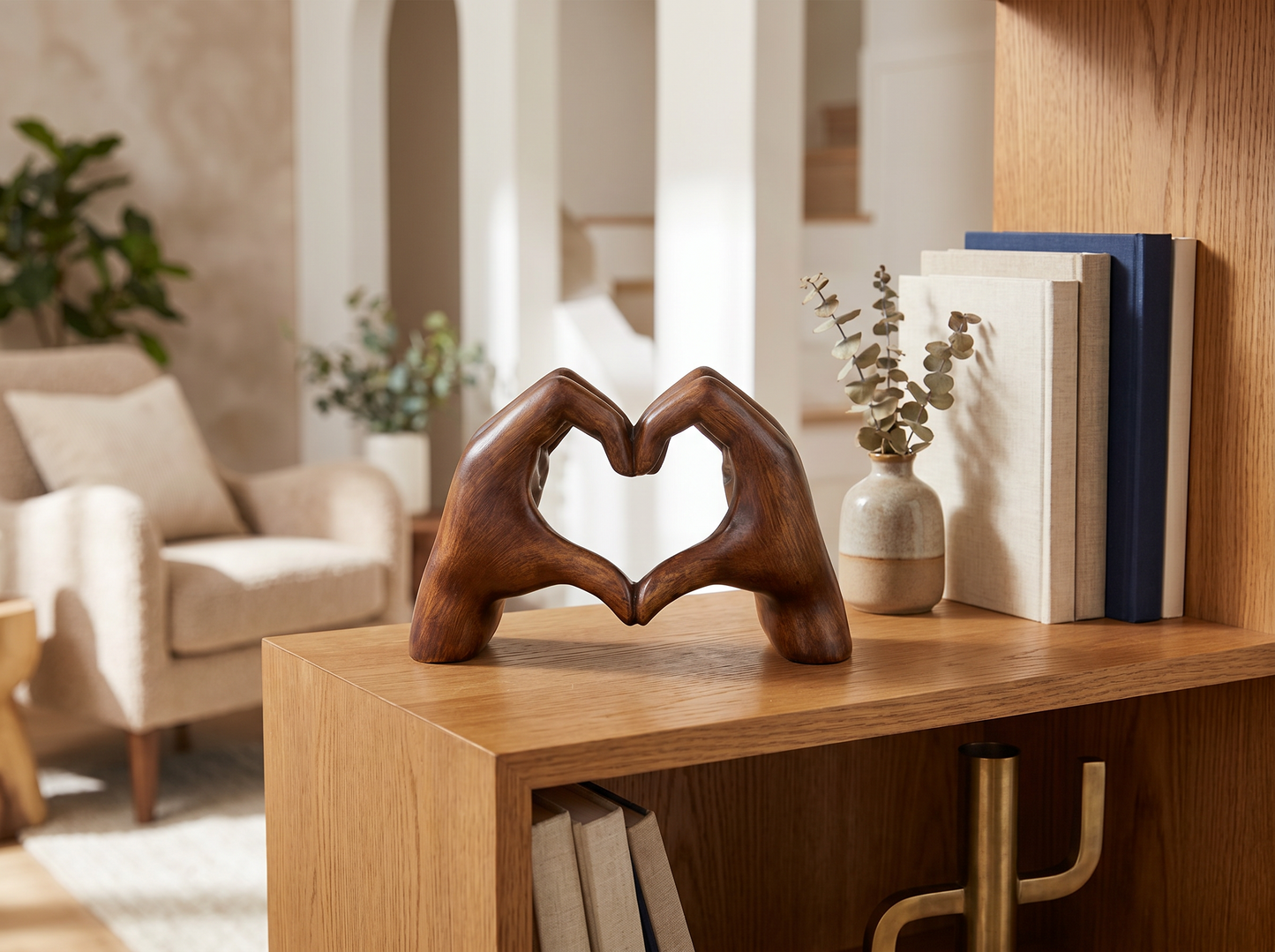Heart-Shaped Resin Decor Statue on a bookshelf