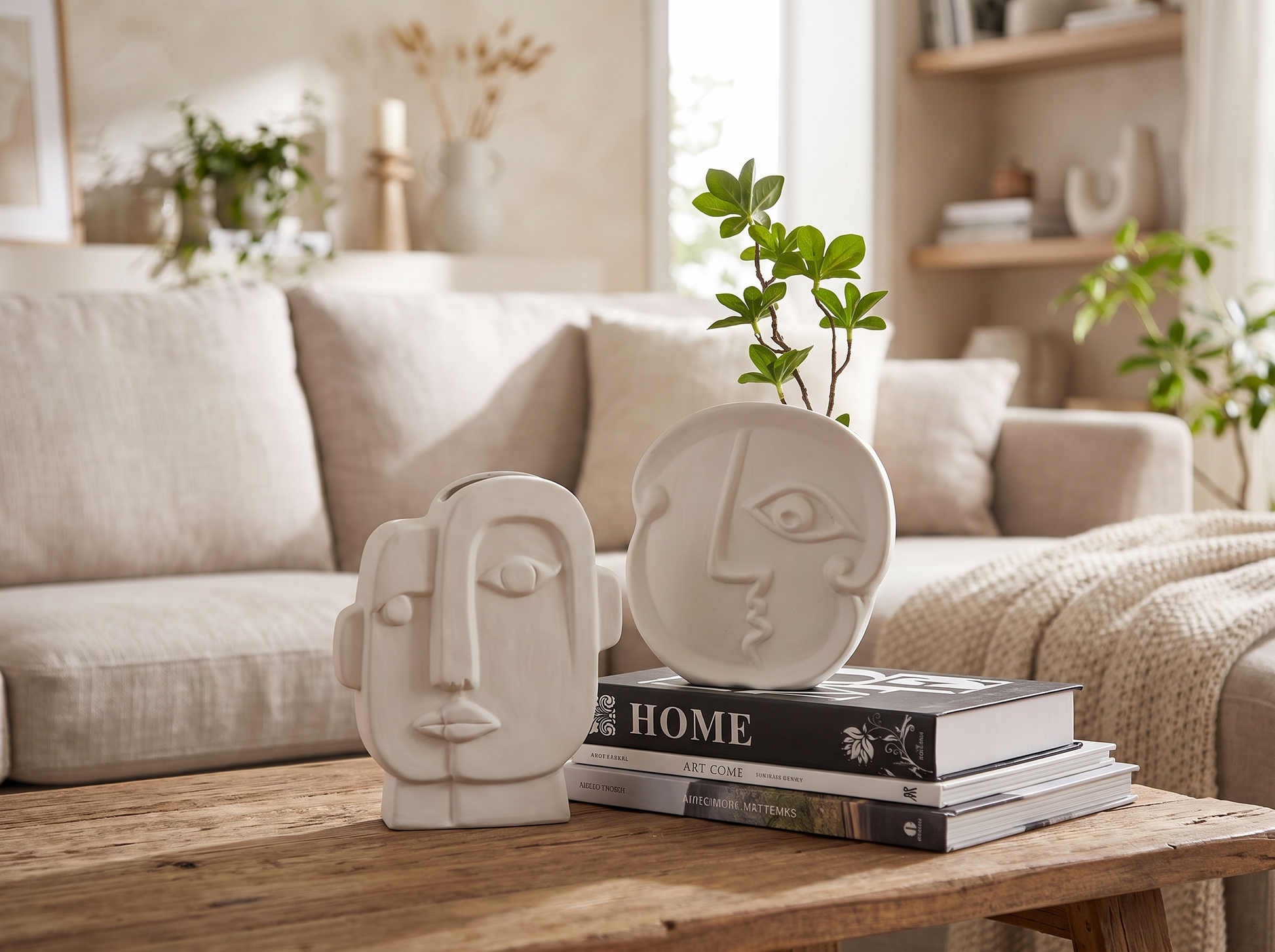Creative Ceramic Face Vase on a coffee table