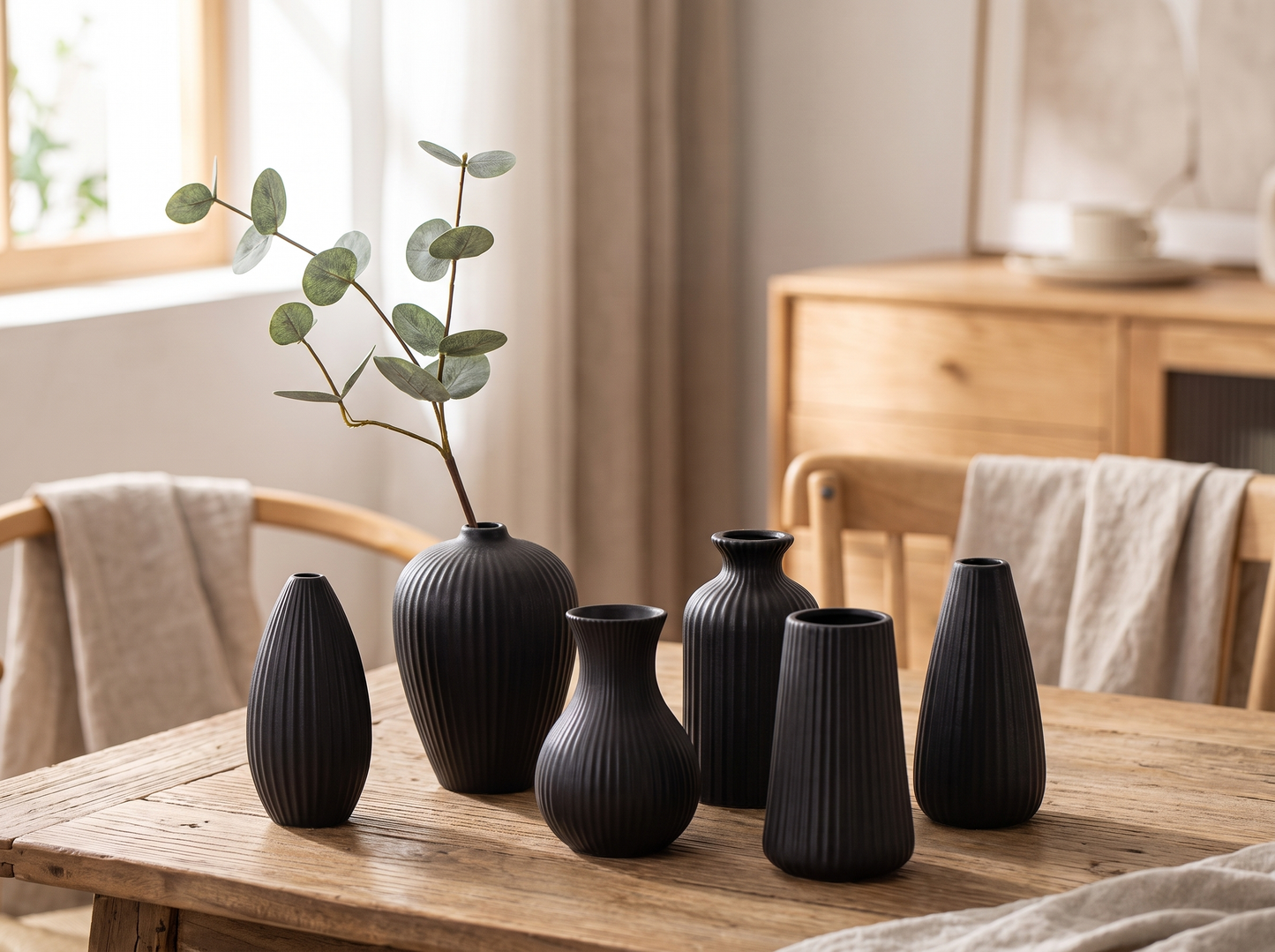 Nordic Ceramic Line Vase on a dining table