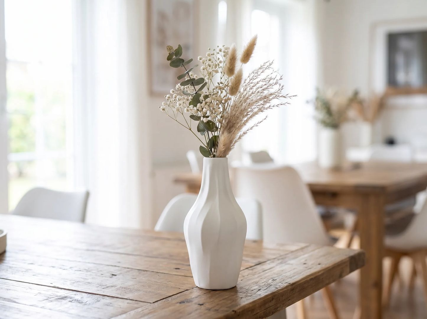 Nordic White Plastic Vase on a dining table