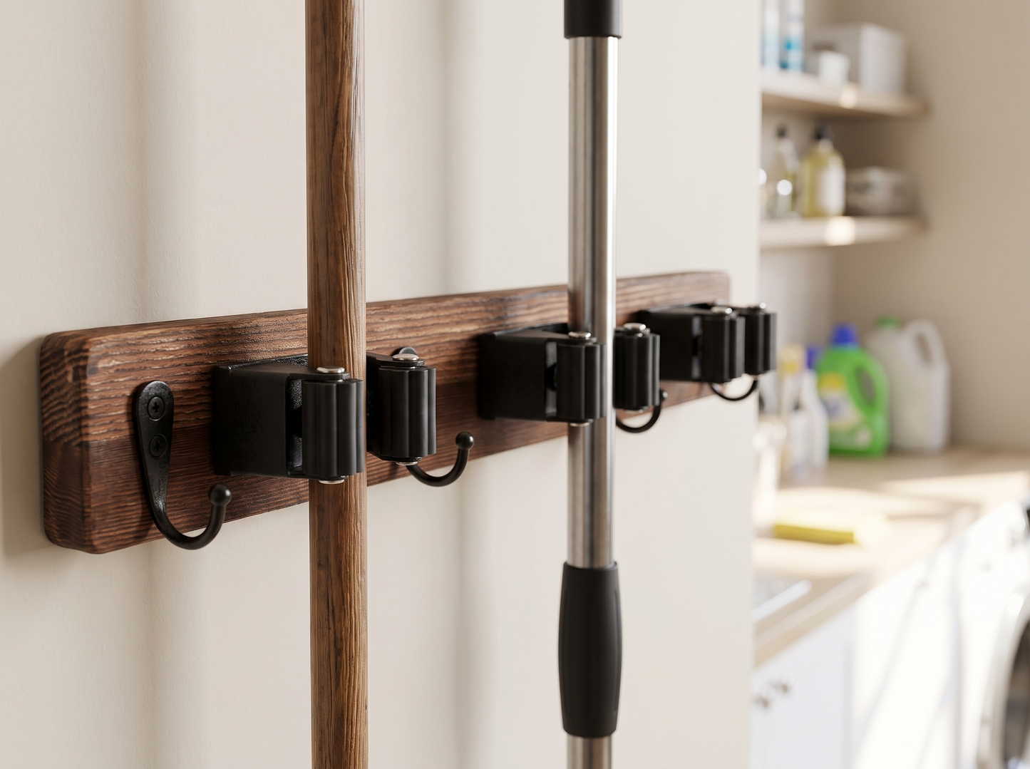 Wall-Mounted Mop and Broom Rack clip detail